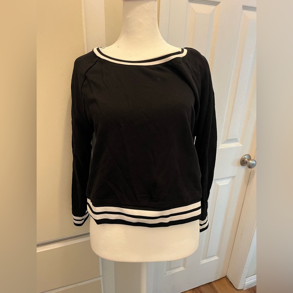 Black Long Sleeve Top with White Trim